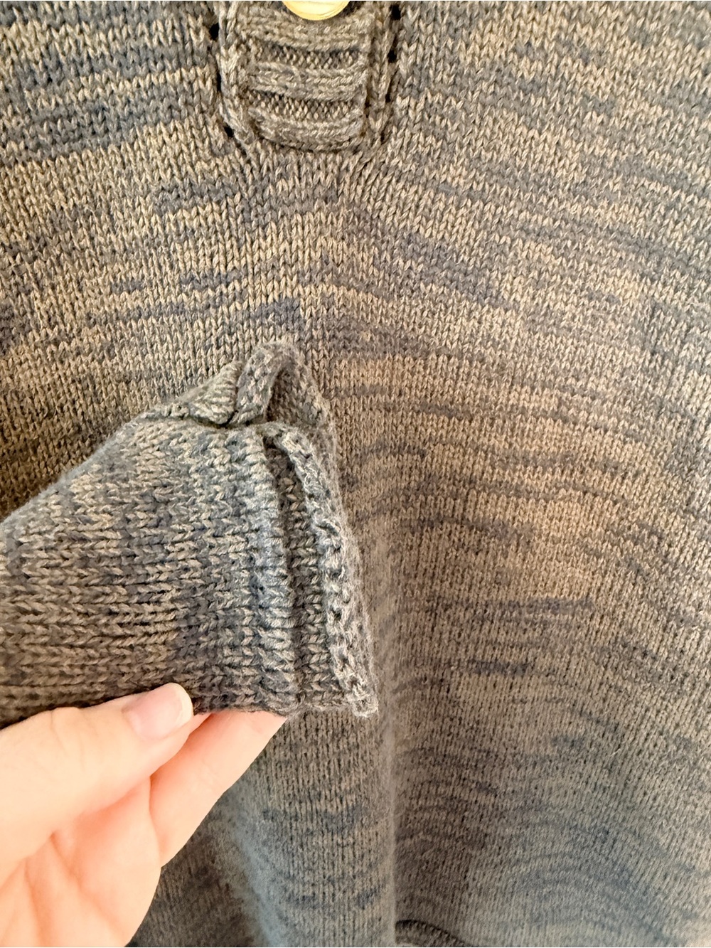 Brown & Gray Marled 100% Cotton Henley Sweater Pullover Boho Cottagecore Cozy - Picture 6 of 11